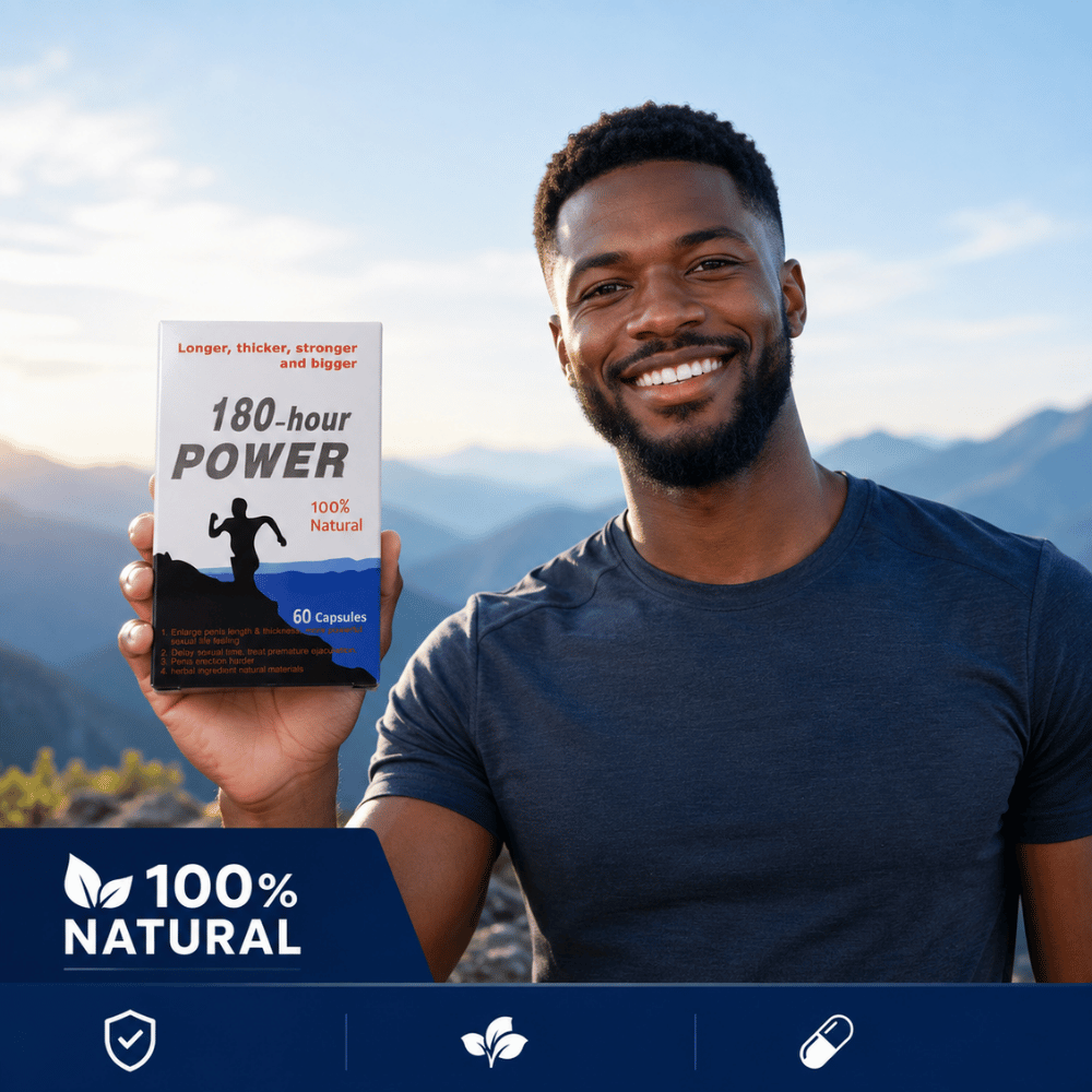 A black young man holding the 180 hour power capsule