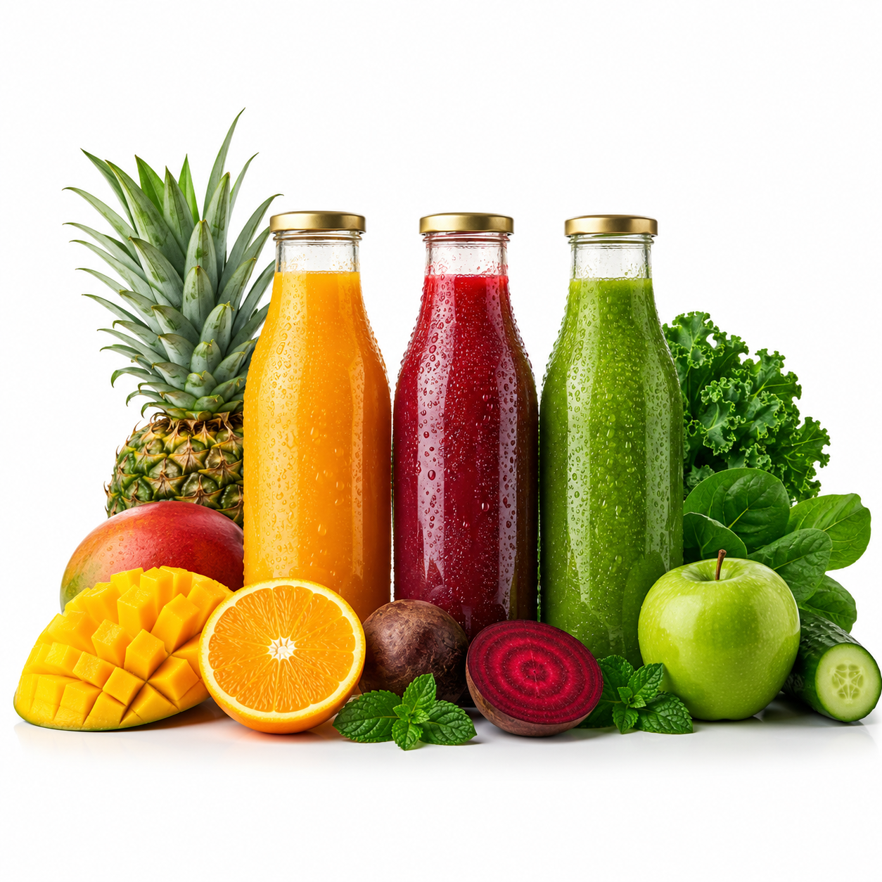 A group of juices to serve as cover of organic juices category