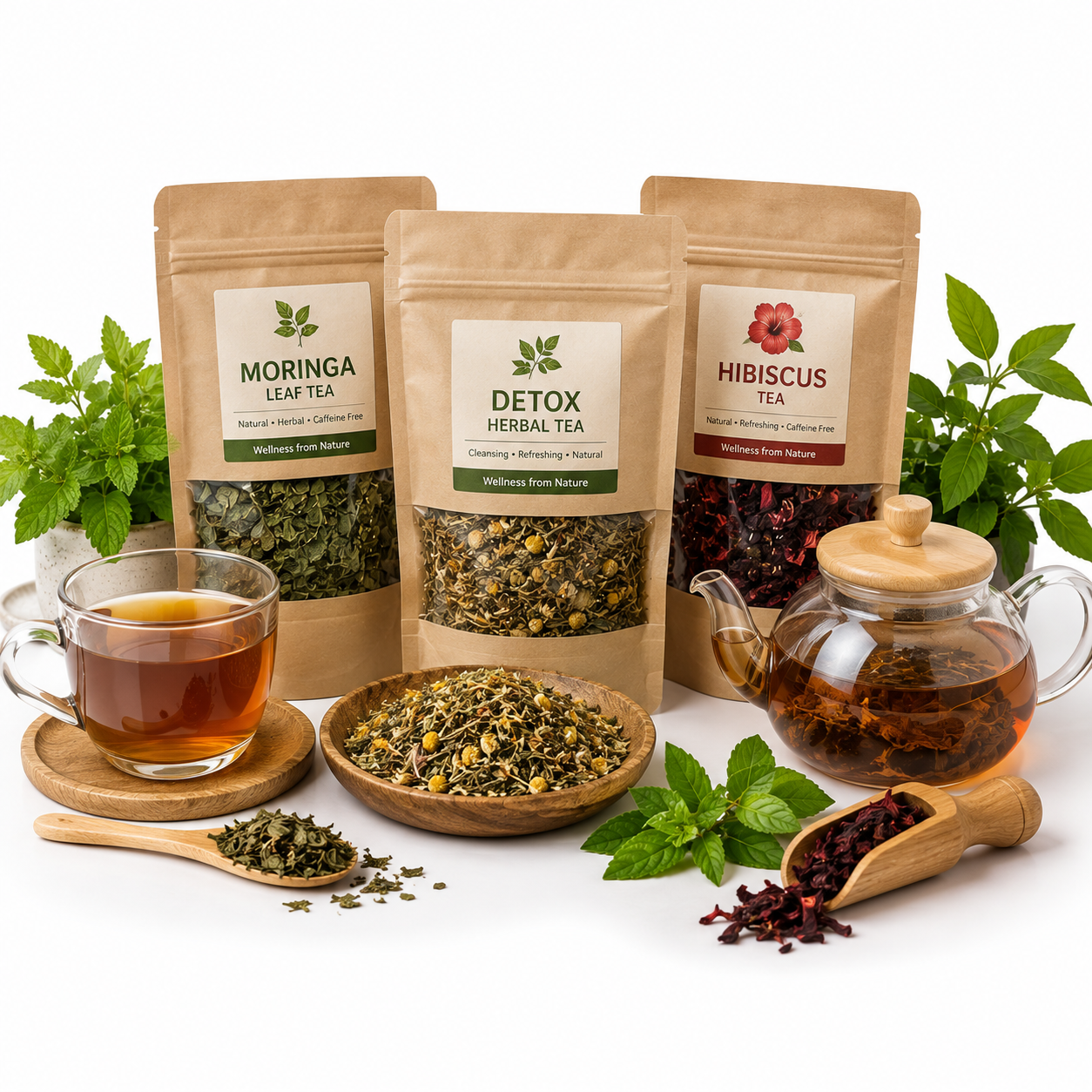 A group of teas to serve as cover of medicinal teas category