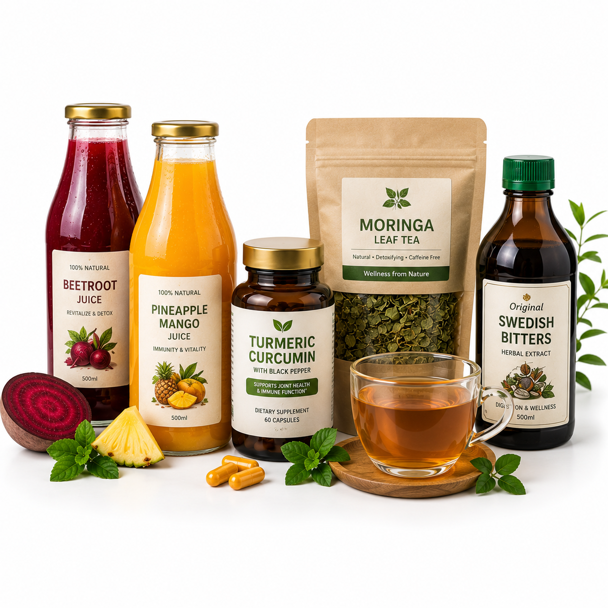 A group of juices to serve as cover of organic juices category